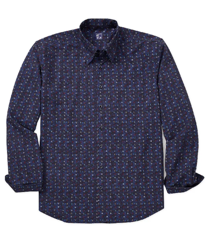 Westport No-Tuck Long Sleeve Button Under Spread Collar Stretch Performance 'Hand Drawn Squares' Sport Shirt