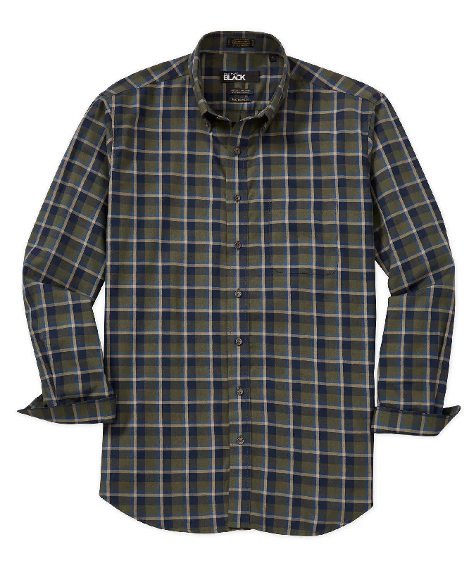 Westport Black Long Sleeve Cotton-Wool Button Down Collar Plaid Sport Shirt