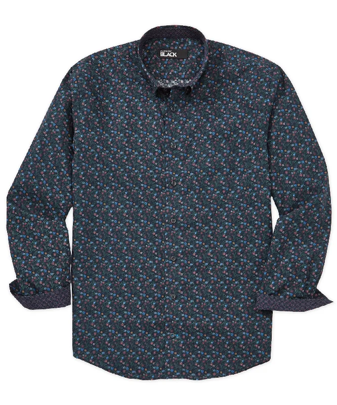 Westport Black Long Sleeve Hidden Button Down Collar Print Sport Shirt