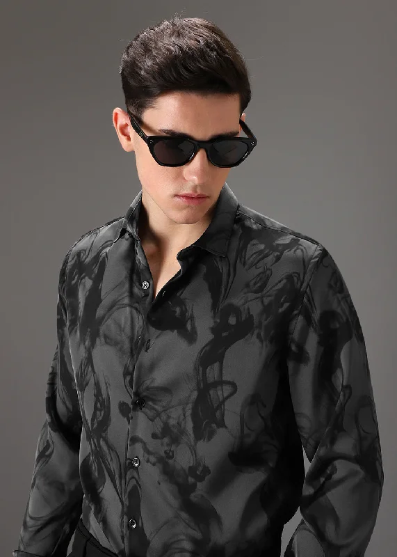 Black Gradient Floral Abstract Printed Shirt