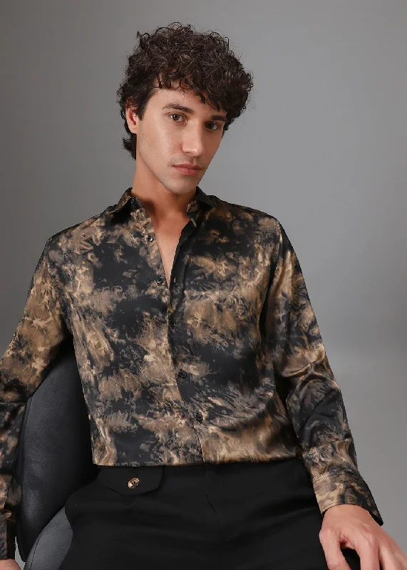 Brown Wash Abstract Printed Shirt