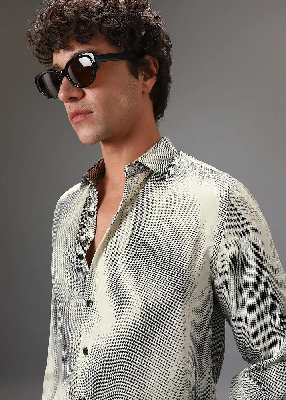 Cream Stippling Abstract Printed Shirt