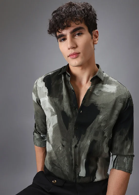 Green Black Abstract Printed Shirt