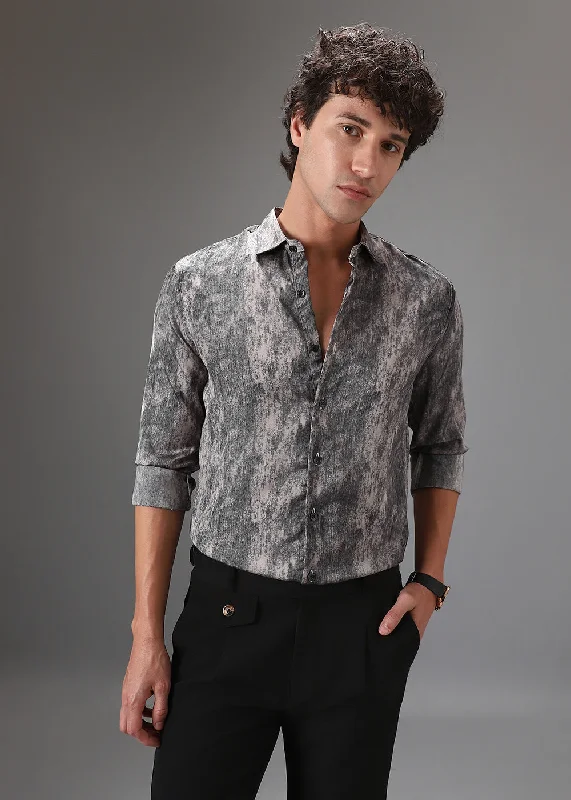 Grey Pink Fade Abstract Printed Shirt