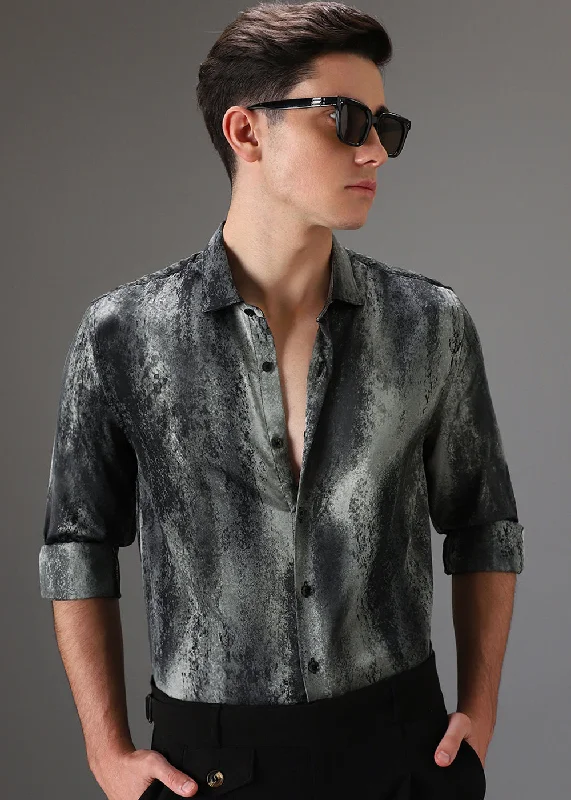 Greyish Green Abstract Printed Shirt