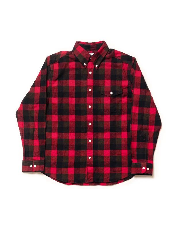 TARTAN FLANNEL SPORT SHIRT - RED/BROWN LARGE CHECK