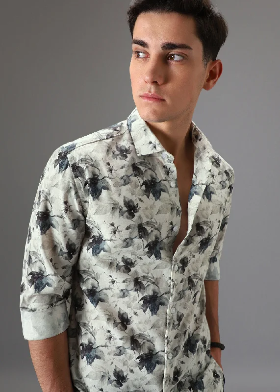 Off White Floral Printed Shirt