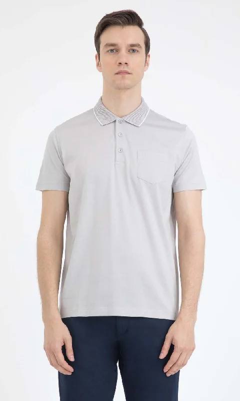 Regular Fit Light Gray Basic Cotton Polo T-Shirt