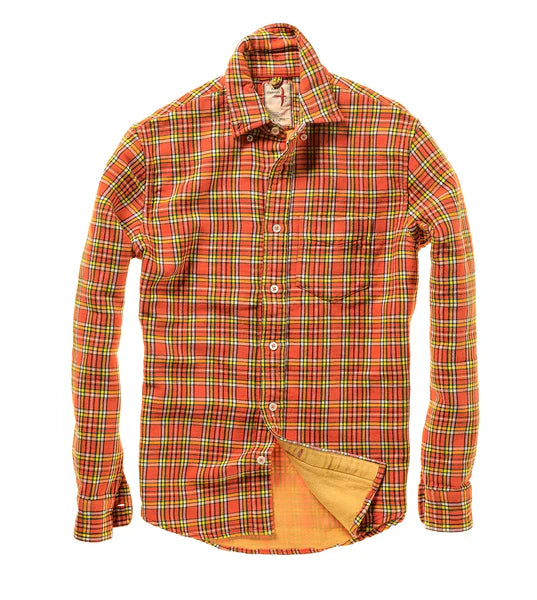 Relwen Chamois-Lined Flannel Shirt in Orange Multi Plaid