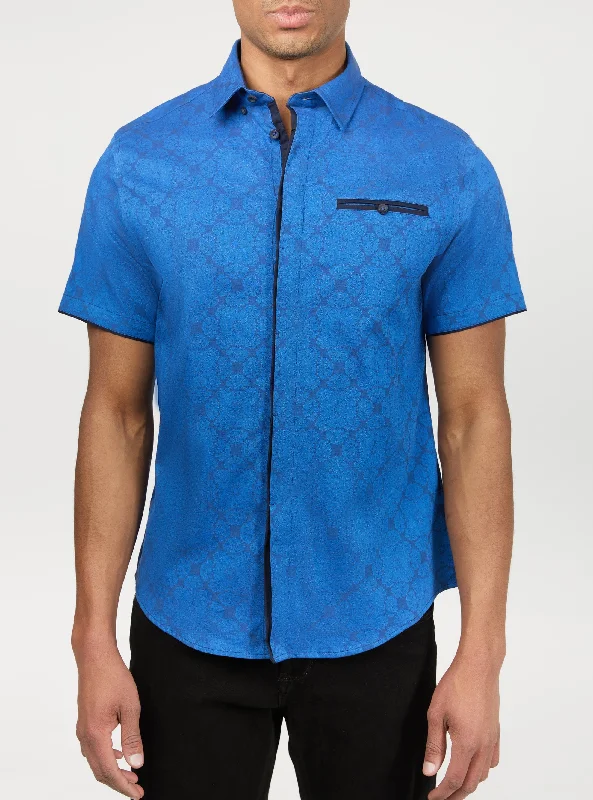 Short-sleeved floral jacquard shirt