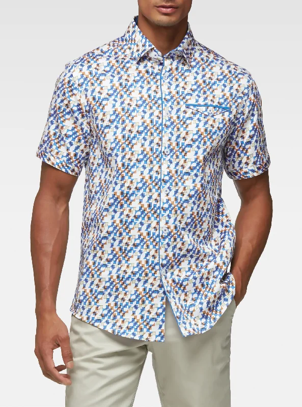 Short-sleeved techno shirt with blue print