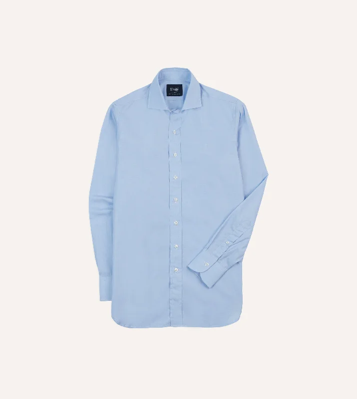 Sky Blue Cotton Spread Collar End-on-End Poplin Shirt