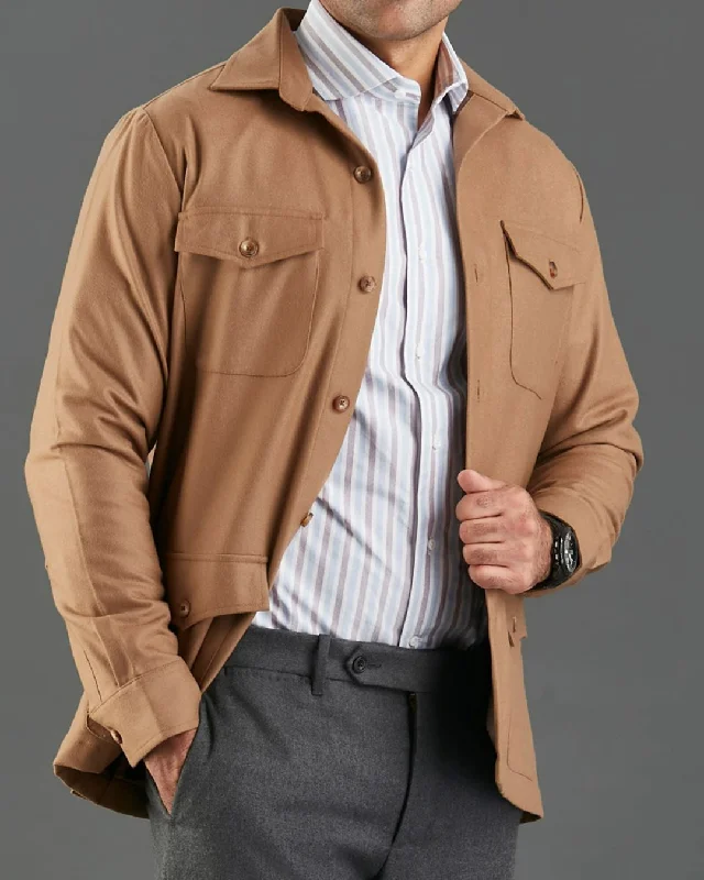 VBC: Sand Woolen Flannel Shirt Jacket