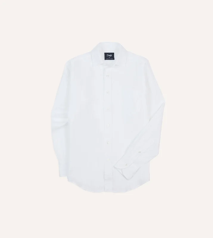 White Linen Spread Collar Shirt