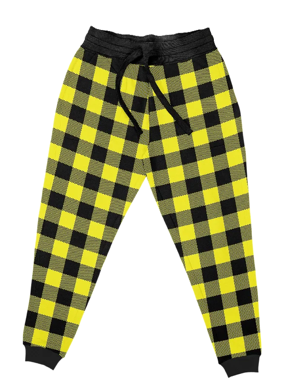 Neon Yellow Black Plaid Unisex Joggers