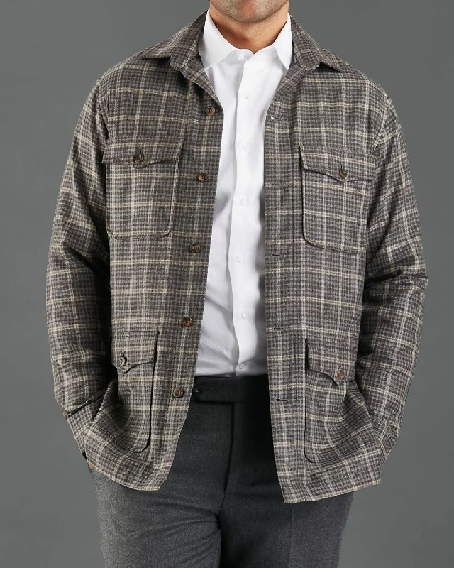 Loro Piana Brown and Grey Overchecks Shirt Jacket