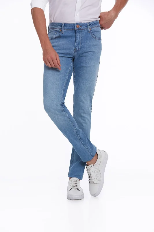 Slim Fit Low Waist Ice Blue Cotton Denim